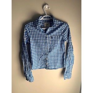 Abercrombie kids boys button down dress shirt, size XL, plaid blue and white